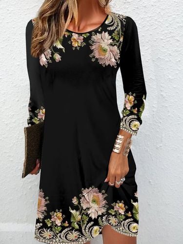 Floral print casual round neck long sleeved women's dress - Just Fashion Now - Modalova