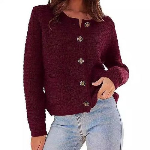 Buckle Crew Neck Casual Wool/Knitting Cardigan - Just Fashion Now - Modalova