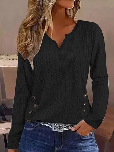 Casual Loose Knitted Notched T-Shirt - Just Fashion Now - Modalova