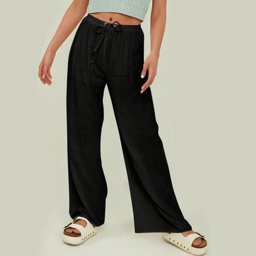 Women's Elastic Waist H-Line Straight Pants Daily Going Out Pants Black Casual Plain Spring/Fall Pants - Just Fashion Now - Modalova