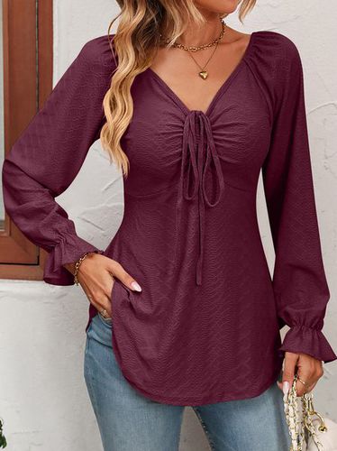 V Neck Casual Loose Lace T-Shirt - Just Fashion Now - Modalova