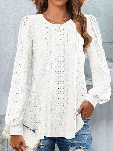 Plain Crew Neck Casual Lace T-Shirt - Just Fashion Now - Modalova