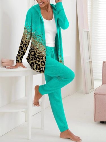 Women's Leopard Daily Going Out Two-Piece Set Green Casual Spring/Fall Coat With Pants Matching Set - Just Fashion Now - Modalova