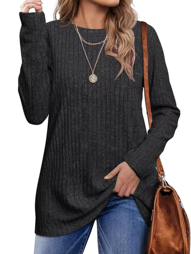 Women's Plain Knitted Crew Neck Casual Top - Just Fashion Now - Modalova