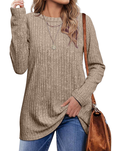 Women's Plain Knitted Crew Neck Casual Top - Just Fashion Now - Modalova