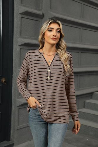 Women's Long Sleeve Blouse Spring/Fall Blue Striped V Neck Daily Going Out Casual Top - Just Fashion Now - Modalova