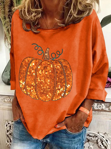 Sequin Pumpkin Print Casual Sweatshirt - Just Fashion Now - Modalova