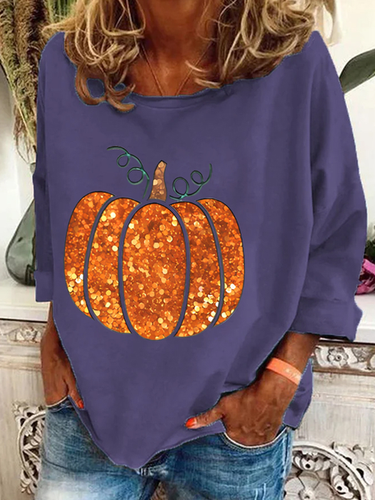 Sequin Pumpkin Print Casual Sweatshirt - Just Fashion Now - Modalova