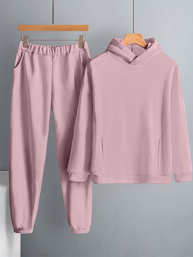 Plain Loose Casual Hoodie Two-Piece Set - Just Fashion Now - Modalova