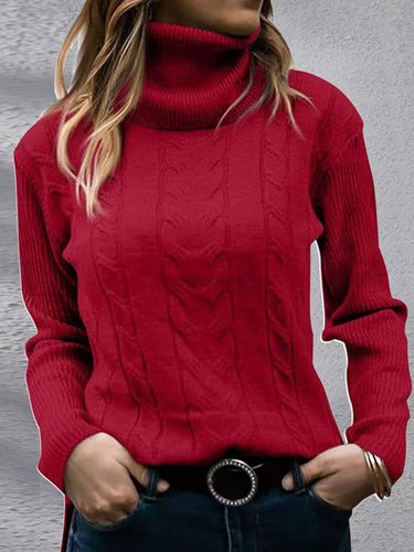 Casual Plain Turtleneck Loose Sweater - Just Fashion Now - Modalova