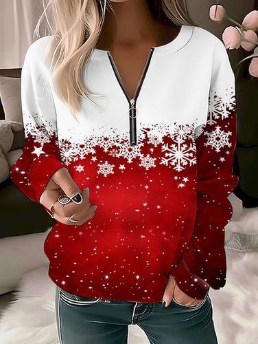 Christmas Snowflake Design Zipper Sweatshirt - Just Fashion Now - Modalova