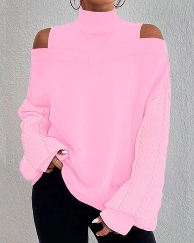 Loose Plain Casual Turtleneck Blouse - Just Fashion Now - Modalova