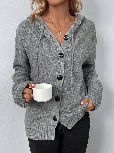 Yarn/Wool Yarn Loose Plain Casual Cardigan - Just Fashion Now - Modalova