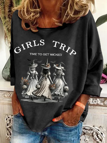 Women's Funny Halloween Witches Girls Trip Time To Get Wicked Casual Sweatshirt - Just Fashion Now - Modalova