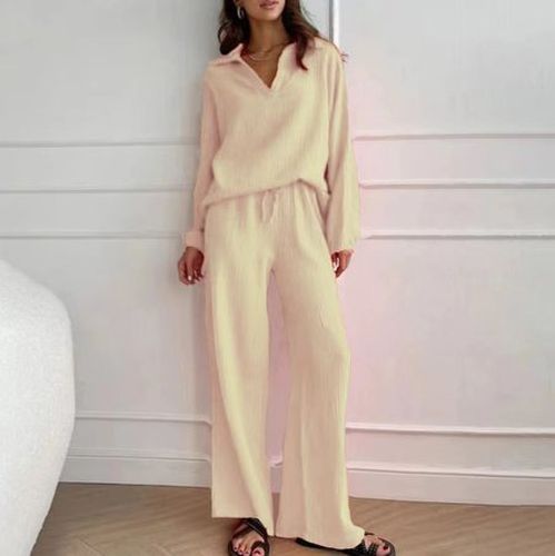 Women's Plain Daily Going Out Two-Piece Set White Casual Spring/Fall Top With Pants Matching Set - Just Fashion Now - Modalova