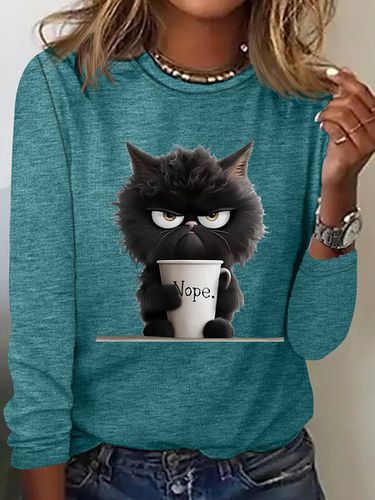 Funny Cat Nope Casual Long Sleeve Shirt - Just Fashion Now - Modalova