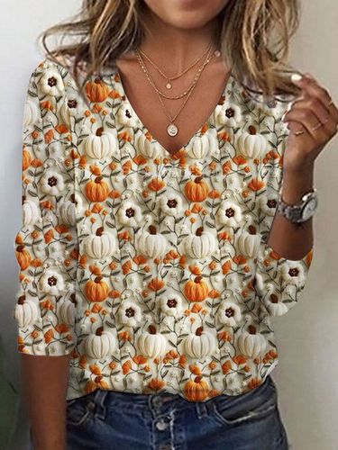 Halloween Pumpkin Print Sweatshirt - Just Fashion Now - Modalova