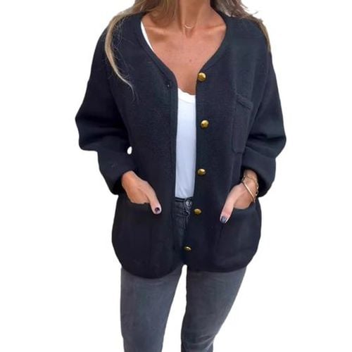 Loose Casual Buckle Crew Neck Teddy Jacket - Just Fashion Now - Modalova