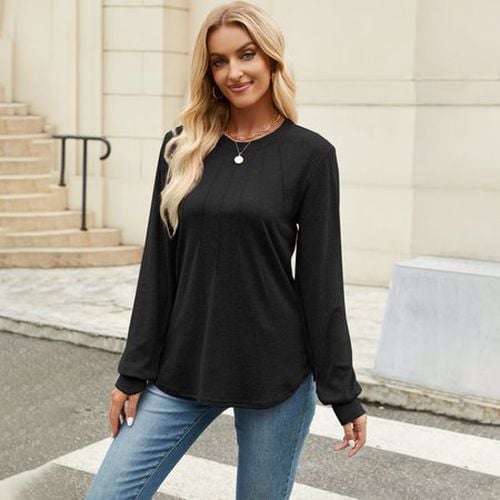 Women's Long Sleeve Blouse Spring/Fall Black Plain Crew Neck Daily Going Out Casual Top - Just Fashion Now - Modalova