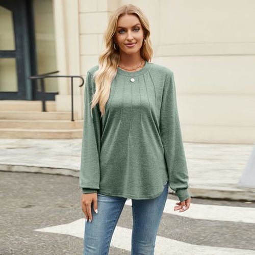 Women's Long Sleeve Blouse Spring/Fall Black Plain Crew Neck Daily Going Out Casual Top - Just Fashion Now - Modalova