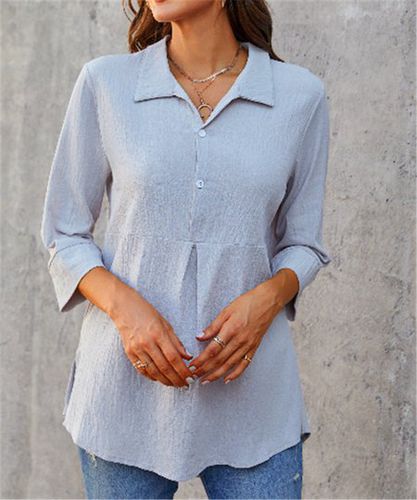 Shawl Collar Casual Plain Blouse - Just Fashion Now - Modalova