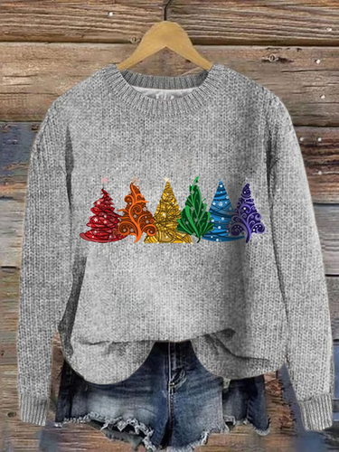 Women's Christmas Tree Knitted Crew Neck Simple Sweater - Just Fashion Now - Modalova