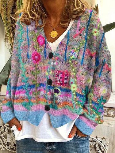 Yarn/Wool Yarn Floral Casual Cardigan - Just Fashion Now - Modalova