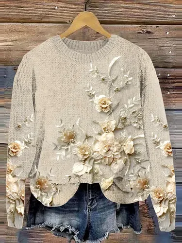 Vintage floral round neck knitted sweater - Just Fashion Now - Modalova