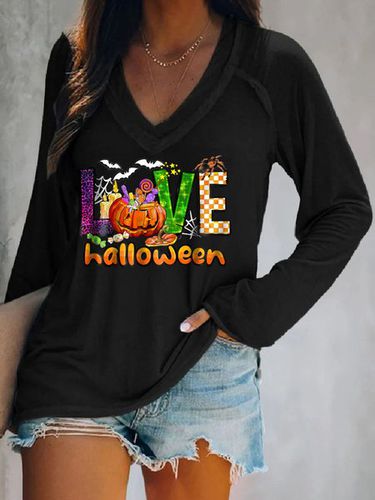 Casual V-neck Halloween T-Shirt - Just Fashion Now - Modalova