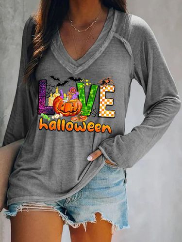 Casual V-neck Halloween T-Shirt - Just Fashion Now - Modalova