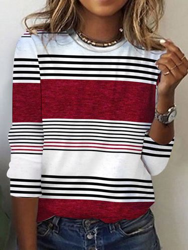 Striped Crew Neck Casual Crew Neck T-Shirt - Just Fashion Now - Modalova