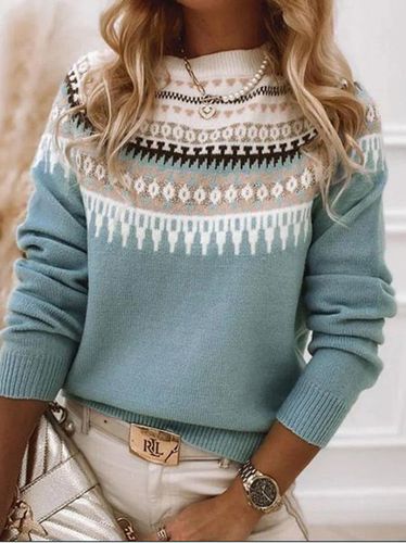 Ethnic Geometry Casual Loose Wool/Knitting Sweater - Just Fashion Now - Modalova