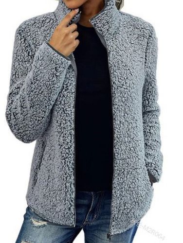 Stand Collar Loose Casual Teddy Jacket - Just Fashion Now - Modalova