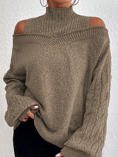 Turtleneck Balloon Sleeve Plain Wool/Knitting Casual Sweater - Just Fashion Now - Modalova