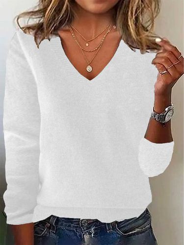 Yarn/Wool Yarn Plain Loose Casual Sweater - Just Fashion Now - Modalova