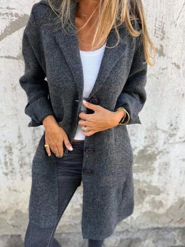 Women's Solid Color Lapel Cardigan with Pockets Single Breasted Mid-Length Jacket - Just Fashion Now - Modalova