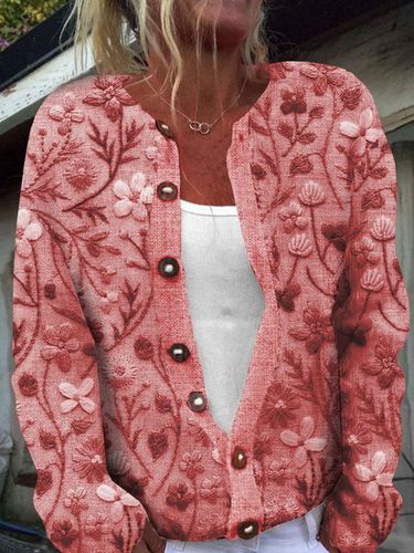 Floral Loose Buttoned Casual Cardigan - Just Fashion Now - Modalova