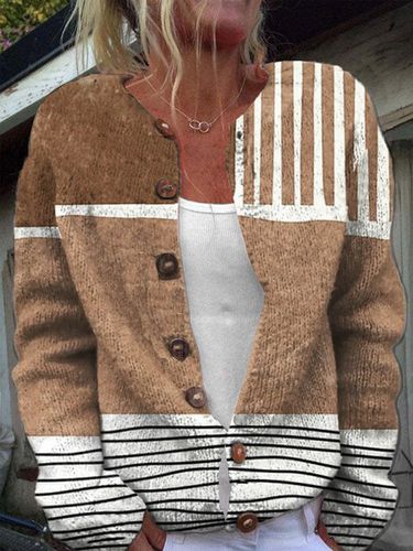 Buttoned Striped Others Casual Cardigan - Just Fashion Now - Modalova