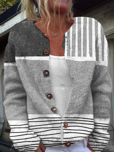 Buttoned Striped Others Casual Cardigan - Just Fashion Now - Modalova