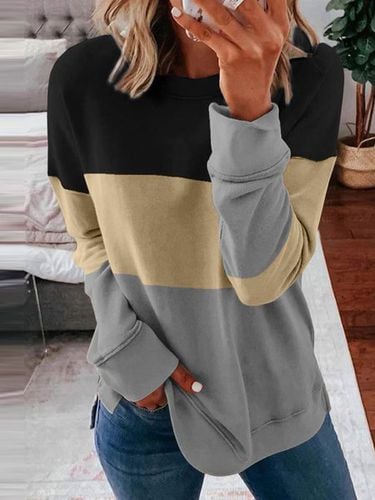 Crew Neck Color Block Casual Sweatshirt - Just Fashion Now - Modalova