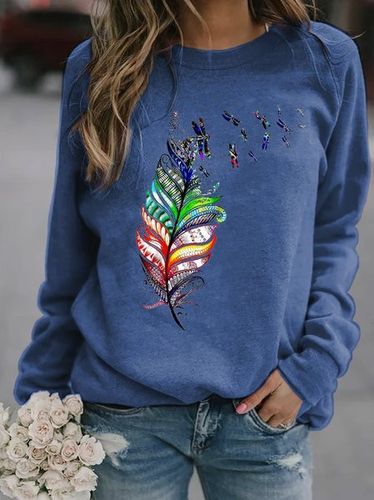 Loose Casual Crew Neck Dragonfly Sweatshirt - Just Fashion Now - Modalova