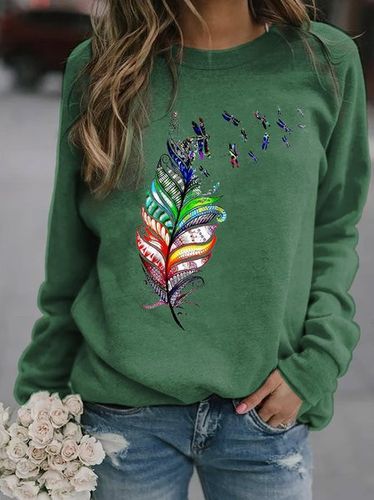 Loose Casual Crew Neck Dragonfly Sweatshirt - Just Fashion Now - Modalova