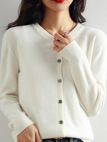 Plain Casual Crew Neck Cardigan - Just Fashion Now - Modalova