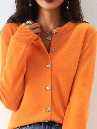 Plain Casual Crew Neck Cardigan - Just Fashion Now - Modalova