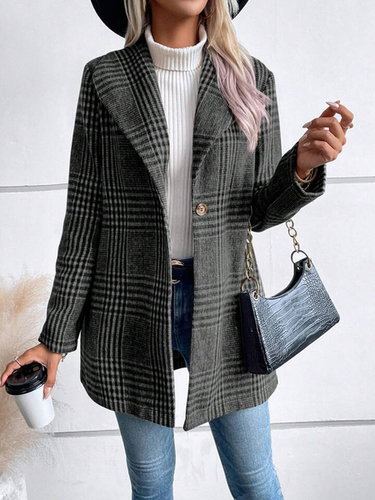 Loose Casual Shawl Collar Plaid Jacket - Just Fashion Now - Modalova