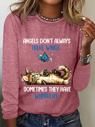 Angels Dont Always Have Wings They Have Whiskers Cat Casual Long Sleeve Shirt - Just Fashion Now - Modalova