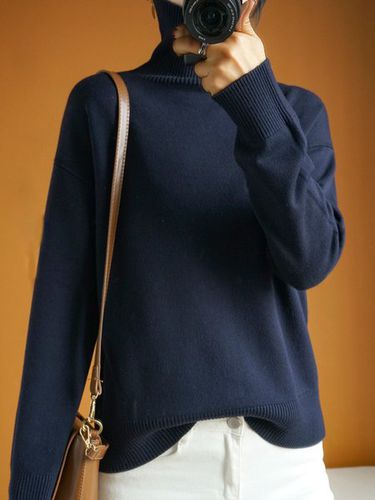 Turtleneck Yarn/Wool Yarn Casual Loose Sweater - Just Fashion Now - Modalova