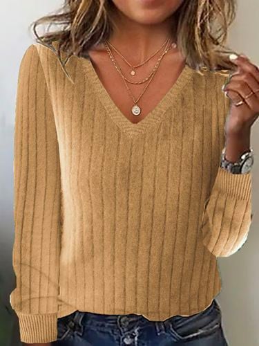 V Neck Casual Loose Yarn/Wool Yarn Sweater - Just Fashion Now - Modalova