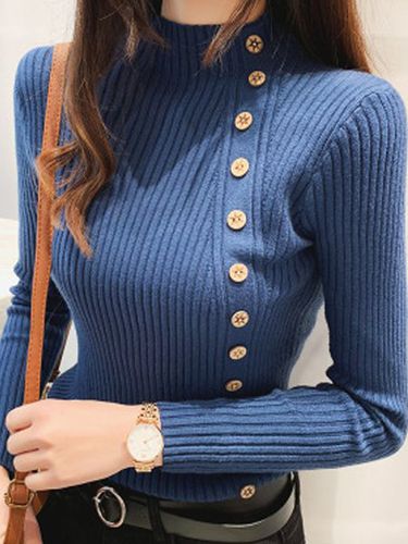 Mock Neck Buckle Casual Plain Sweater - Just Fashion Now - Modalova