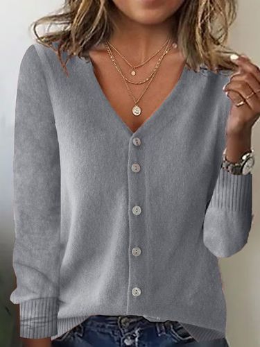 Yarn/Wool Yarn Casual Loose Crew Neck Cardigan - Just Fashion Now - Modalova